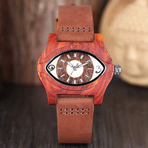 Yxxc Ojo Turco, Pulseras, Relojes de Madera, Correa de Cuero Genuino para Mujer, Pulsera de bambú, Reloj de Pulsera