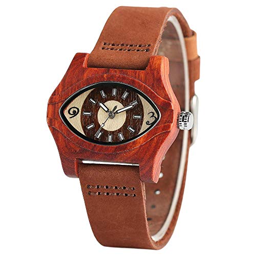 Yxxc Ojo Turco, Pulseras, Relojes de Madera, Correa de Cuero Genuino para Mujer, Pulsera de bambú, Reloj de Pulsera