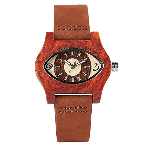 Yxxc Ojo Turco, Pulseras, Relojes de Madera, Correa de Cuero Genuino para Mujer, Pulsera de bambú, Reloj de Pulsera