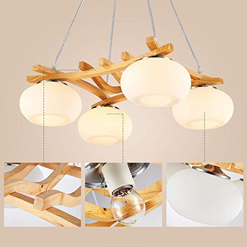 YXZQ Araña de Cristal Moderna 4 Luces, LED E27 Luz Colgante para Cocina Pasillo Decoración de Madera Maciza Colgante Amarillo Claro 58 * 48cm