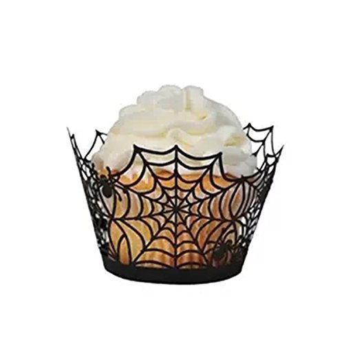 YXZQ Estuches para envolturas de Magdalenas Tazas para Muffins Forros Black Halloween Spider Web Pack de 50