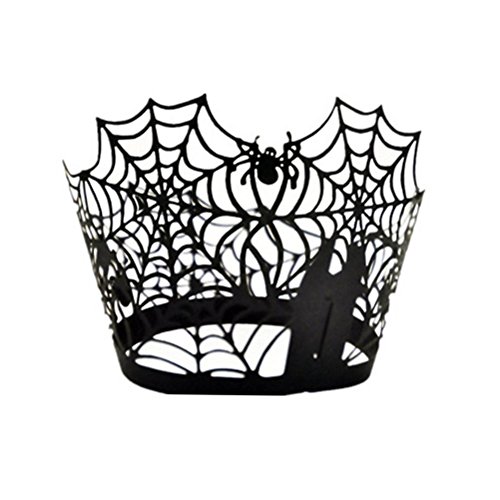 YXZQ Estuches para envolturas de Magdalenas Tazas para Muffins Forros Black Halloween Spider Web Pack de 50