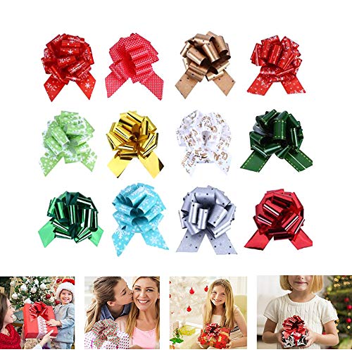 yyuezhi 12 Piezas Navidad Moños y Cintas Arco Envoltura Arcos Bowknot DIY Decoración Adornos Navideños Lazo de Cinta Lazos de Papel de Regalo para Envolver Regalos Navidad Decoración