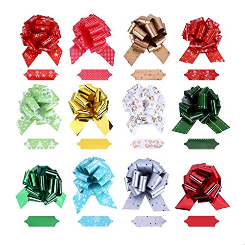 yyuezhi 12 Piezas Navidad Moños y Cintas Arco Envoltura Arcos Bowknot DIY Decoración Adornos Navideños Lazo de Cinta Lazos de Papel de Regalo para Envolver Regalos Navidad Decoración