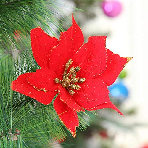 yyuezhi Flor de Pascua Adornos Florales de Navidad para Guirnaldas Poinsettia de Navidad Decoración Floral Flor de Navidad Artificial Flores Artificiales Brillantes Flores Simuladas Decoraciones 30Pcs