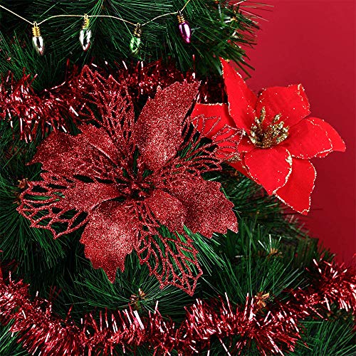 yyuezhi Flor de Pascua Adornos Florales de Navidad para Guirnaldas Poinsettia de Navidad Decoración Floral Flor de Navidad Artificial Flores Artificiales Brillantes Flores Simuladas Decoraciones 30Pcs