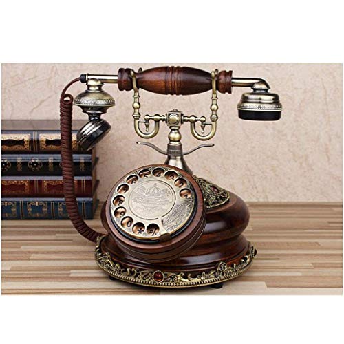 YZ-YUAN Estilo Retro Teléfono Retro Tallado Marrón Madera Maciza Metal Maquinaria Doble Tono de Llamada Jardín Moda Creativo Estilo Europeo Oficina en casa 22cm * 26cm * 24cm