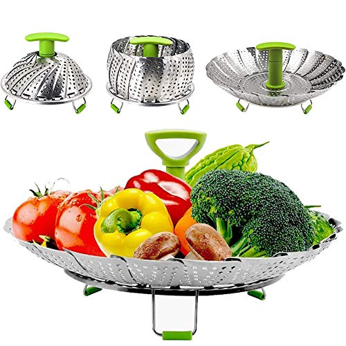 YZCX Cesta Vaporera Plegable de Acero Inoxidable 14cm - 23cm Cocina Vaporera para Verduras con Mango Extensible y Patas Antideslizantes