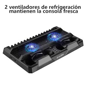 Zacro Soporte Vertical PS4 Pro/PS4 Slim/PS4 Ventilador Multifuncional Único Aparato,16 Ranuras para Discos de Juegos,3m Cable de Carga,Puerto de carga,4 Mini-adaptador micro de USB para Mando