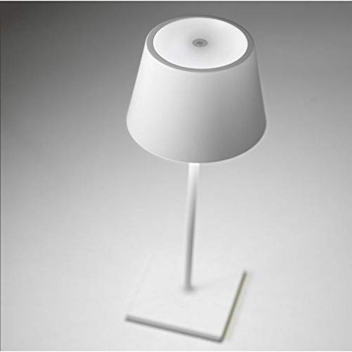 Zafferano Poldina - Lámpara de Mesa LED Recargable, Regulable, Cuerpo de Aluminio, H 38 cm, Protección IP54, Adecuada para Uso Exterior/Interior, Enchufe UE, Blanco, 2.2 W