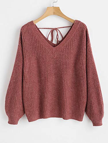 ZAFUL Jerséis Suéter de Manga Larga con Cuello en V Oversized Color Liso para Mujer 2019 Otoño Invierno, S