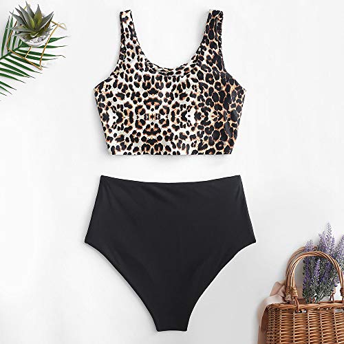 ZAFUL Tankini Set con Relleno Estampado Leopardo High Cut Braguita para Mujer 2019, M (EU.38)