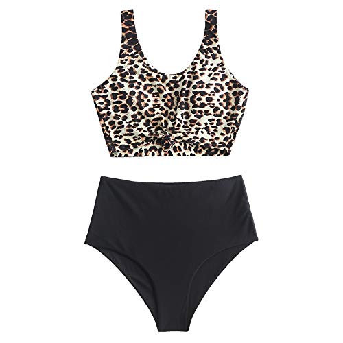 ZAFUL Tankini Set con Relleno Estampado Leopardo High Cut Braguita para Mujer 2019, M (EU.38)