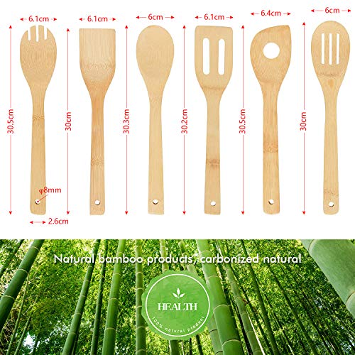 Zaleonline 6 Pcs Espátula de bambú para Utensilios de Cocina Juego de Utensilios de Cocina de Bambú ecológicos de 30 cm Cuchara De Ensalada de Cocina de Bambú Madera Utensilio De Cocina Conjunto