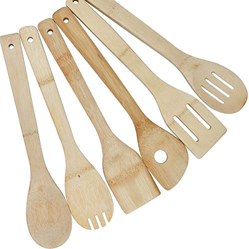 Zaleonline 6 Pcs Espátula de bambú para Utensilios de Cocina Juego de Utensilios de Cocina de Bambú ecológicos de 30 cm Cuchara De Ensalada de Cocina de Bambú Madera Utensilio De Cocina Conjunto