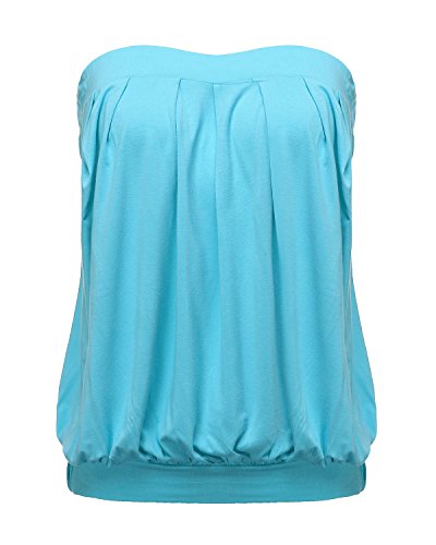 ZANZEA Mujeres Casual Casual Verano Slim Strapless Plisado Fruncido Playa Chaleco Camisa Tube Tops 01-Cielo Azul 2XL