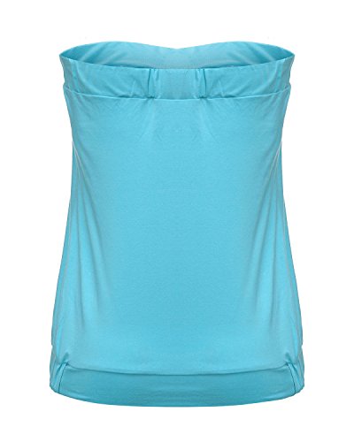 ZANZEA Mujeres Casual Casual Verano Slim Strapless Plisado Fruncido Playa Chaleco Camisa Tube Tops 01-Cielo Azul 2XL