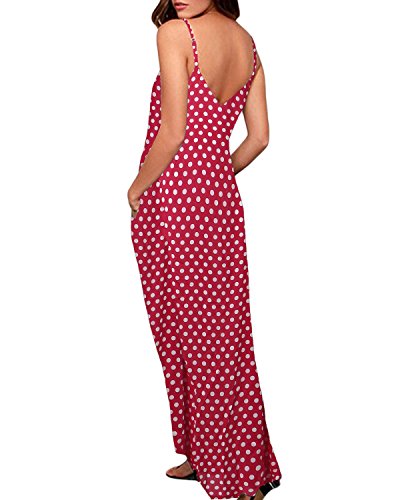 ZANZEA Mujeres Elegante Bohemio Algodón Casual Vestido Suelto Largo Playa Lunares Cuello V sin Mangas Rojo EU 48