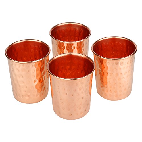 Zap Impex ® – Vasos de Cristal de Cobre amartillado 100% Cobre Puro zuhaltung ayurvedischen Heil Conjunto de 4