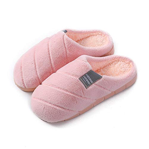 Zapatillas de casa de felpa de algodón,Zapatillas de algodón para el hogar de otoño e invierno,zapatillas cálidas antideslizantes de interior-pink_38-39,Interior Casa Caliente Slippers Suave Algodón