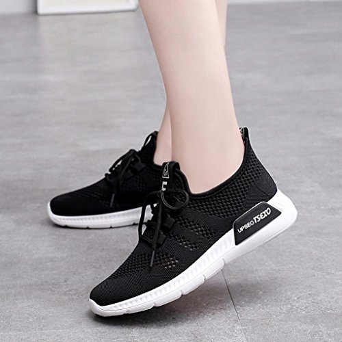 Zapatillas de Deporte para Mujer Otoño Invierno PAOLIAN Calzado de Dama Moda Zapatos de Escolares Cordones Breathable Senderismo Negras Running Aire Libre y Deporte de Exterior Grandes