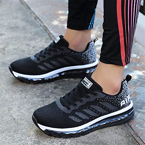 Zapatillas de Deportes Hombre Mujer Zapatos Deportivos Aire Libre para Correr Calzado Sneakers Gimnasio Casual(833-BK40)