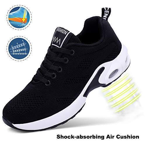 Zapatillas Deportivas de Mujer Air Cordones Zapatillas de Running Fitness Sneakers 4cm Negro Rojo Rosado Púrpura Negro 38