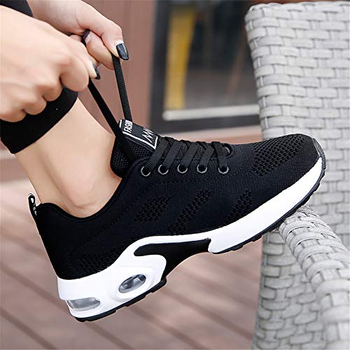 Zapatillas Deportivas de Mujer Air Cordones Zapatillas de Running Fitness Sneakers 4cm Negro Rojo Rosado Púrpura Negro 38