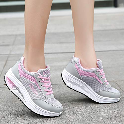 Zapatillas Deportivas Mujer Fannyfuny Zapatillas Deportivas Cuña Zapatos Wedge Sneakers Moda de Malla de Aumento de Zapatos Fondo de balancín Zapatillas 35-40