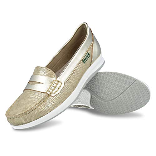 Zapato Mujer Tipo mocasín Marca PITILLOS, en Piel laminada Color Oro, Altura 2,3cm - 3933-944 (37 EU, Oro)