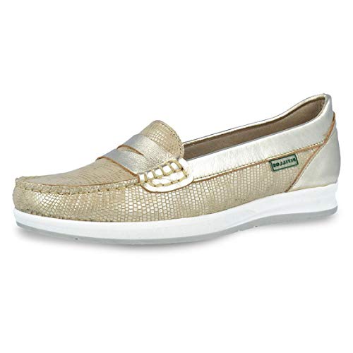 Zapato Mujer Tipo mocasín Marca PITILLOS, en Piel laminada Color Oro, Altura 2,3cm - 3933-944 (37 EU, Oro)