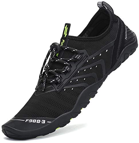 Zapatos de Agua para Buceo Snorkel Surf Piscina Playa Vela Mar Río Aqua Cycling Deportes Acuáticos Calzado de Natación Escarpines para Hombre Mujer,019 Negro,43