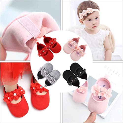 Zapatos de Niña con Diadema Regalo Set Bautizo Lovely Algodón Flor Suave Suela Zapatillas Antideslizantes Zapatos de Princesa (0-6 Meses, Blanco, Tamaño de Etiqueta 11)