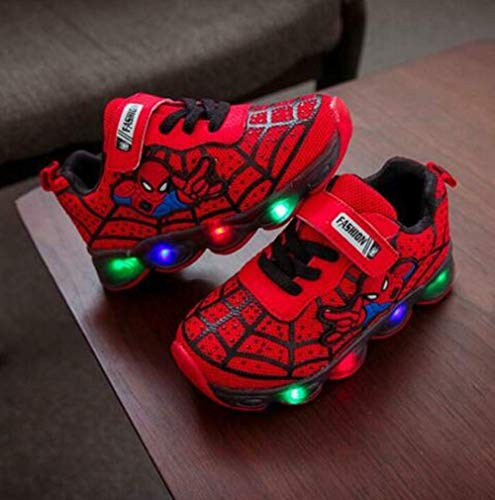 Zapatos infantiles LED Spiderman hombre zapatos de bebé universales femeninos (Rojo,29EU)