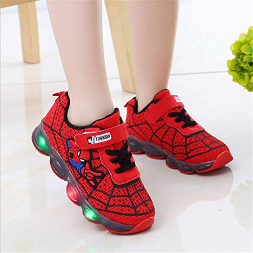 Zapatos infantiles LED Spiderman hombre zapatos de bebé universales femeninos (Rojo,29EU)