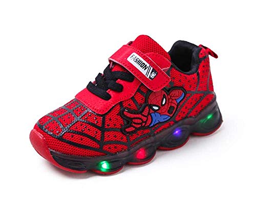 Zapatos infantiles LED Spiderman hombre zapatos de bebé universales femeninos (Rojo,29EU)