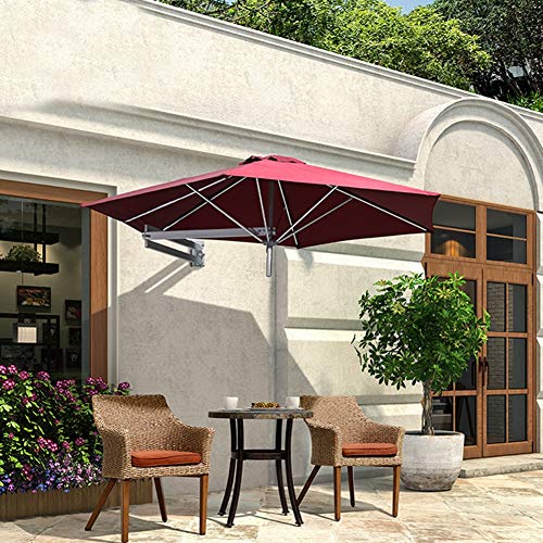 ZAQI Parasol Jardin Sombrillas Terraza Playa Sombrilla Cantilever Redonda Montada en la Pared, Balcón Exterior para Jardín, Marco de Aluminio, Toldo de Poliéster de 280g y 8 Costillas