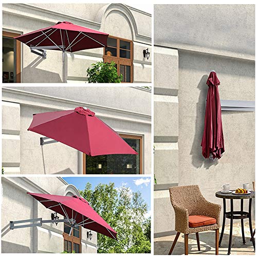 ZAQI Parasol Jardin Sombrillas Terraza Playa Sombrilla Cantilever Redonda Montada en la Pared, Balcón Exterior para Jardín, Marco de Aluminio, Toldo de Poliéster de 280g y 8 Costillas