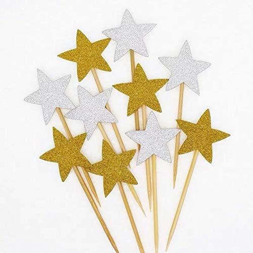 ZARRS Estrellas para Decoración,50 Pack Decoración para Pasteles Decorativos para Tartas Cupcake Toppers para Bodas Cumpleaños Partes Oro 9.2CM