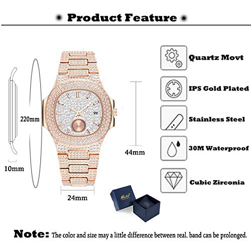 ZCFDQI Mirar Reloj Único Marca Hombre Moda para Hombre Moda Reloj De Oro Rosa Reloj De Cuarzo Cronógrafo Diamante Acero Reloj De Hielo   V293R-2