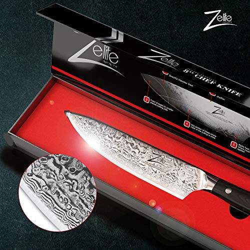 Zelite Infinity Cuchillo Chef de 20 cm – Utensilios de cocina Acero de Damasco Japonés AUS-10 Para Toda la Vida, Cuchillos Cocina Gyuto para Casa y Restaurante