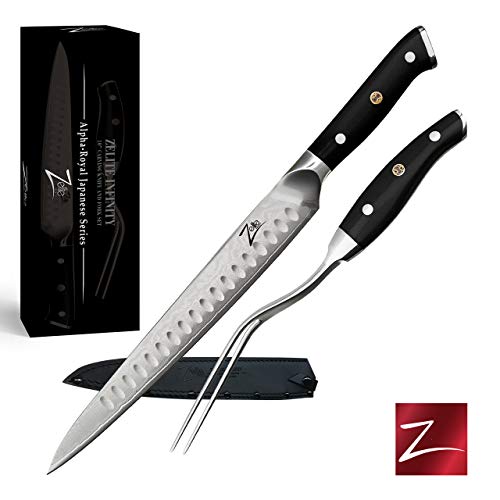 Zelite Infinity, Cuchillo Japonés Trinchante y Tenedor (25 cm) – Utensilios de Cocina Serie japonesa Al-pha-Royal – Acero de Damasco Japonés AUS10 de 67 Capas – Cuchillos Cocina Profesional/doméstica