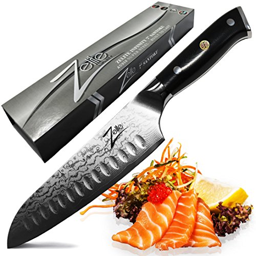 Zelite Infinity, Cuchillo Santoku 18 cm- Utensilios Cocina Serie Alpha-Royal, Acero de Damasco Japonés AUS-10 de 67 capas - Cuchillos Cocina con Afilado de Navaja, Excelente Consistencia de Corte