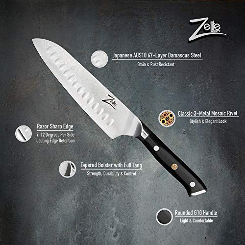 Zelite Infinity, Cuchillo Santoku 18 cm- Utensilios Cocina Serie Alpha-Royal, Acero de Damasco Japonés AUS-10 de 67 capas - Cuchillos Cocina con Afilado de Navaja, Excelente Consistencia de Corte