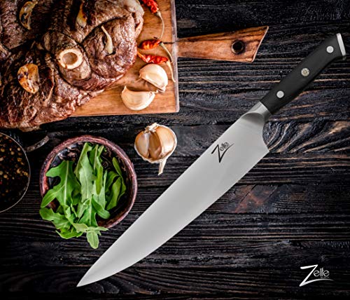 Zelite Infinity Cuchillos Cocina Cuchillo de Chef 25cm – Serie Alemana Alpha-Royal – Cuchillos Cocina Profesional Acero Inoxidable Alemán – Cuchillos Japoneses con Mango de Pakkawood y Funda de Cuero