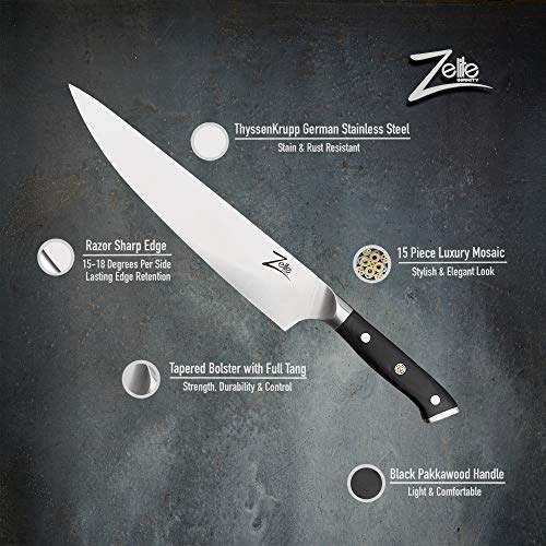 Zelite Infinity Cuchillos Cocina Cuchillo de Chef 25cm – Serie Alemana Alpha-Royal – Cuchillos Cocina Profesional Acero Inoxidable Alemán – Cuchillos Japoneses con Mango de Pakkawood y Funda de Cuero