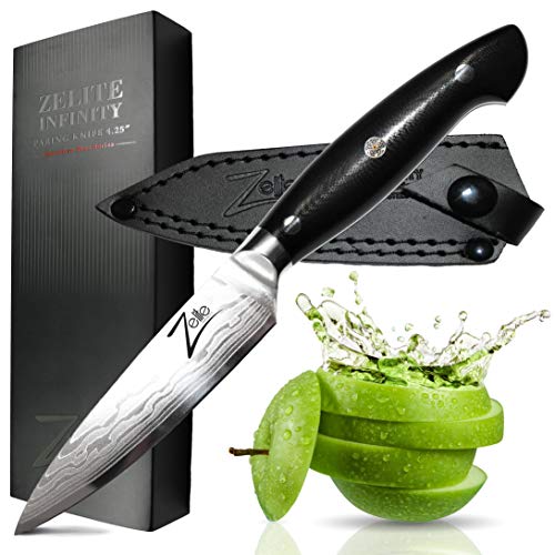 Zelite Infinity Cuchillos Cocina Pelador 10cm – Serie ExecutivePlus – Cuchillos Cocina Profesio-nal Acero Japonés Damasco 45 Capas – Cuchillos Japoneses Hoja Ancha y Funda Cuero