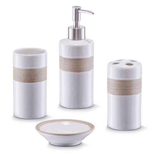 Zeller 18260 - Juego de accesorios para baño, 4 piezas, color beige y marrón