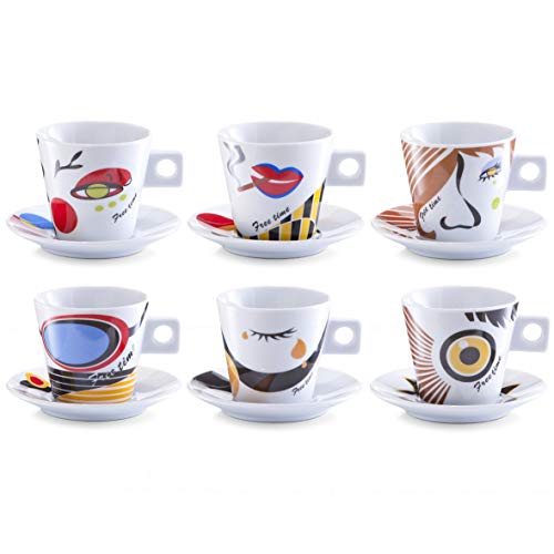 Zeller Faces - Juego de Tazas de café, 12 Piezas, Porcelana