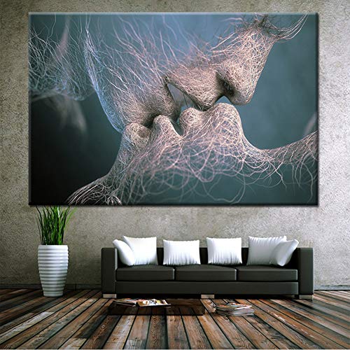 ZEMER Beso Cuadros en Lienzo Sin Marcos Pareja Besándose Romántica Abstracto Decoración De Arte De Pared Giclee Imprimir Ilustraciones,B,60x100